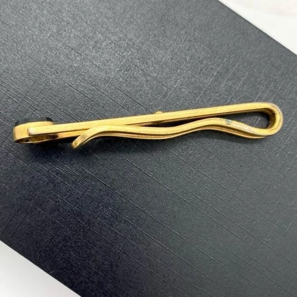 Hickok Tie Bar Gold Tone Tie Bar Black Cabochon - Picture 4 of 5